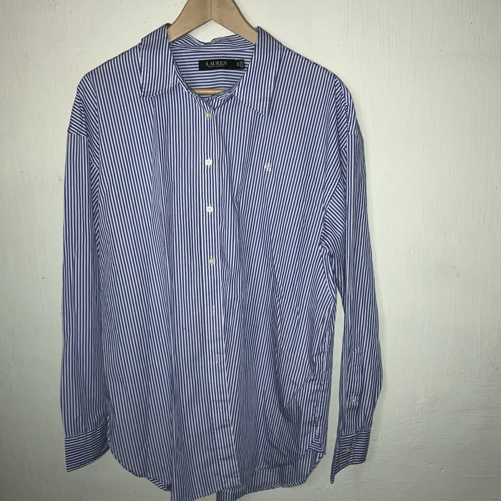 Ralph Lauren Blue and White Striped Button Down Shirt